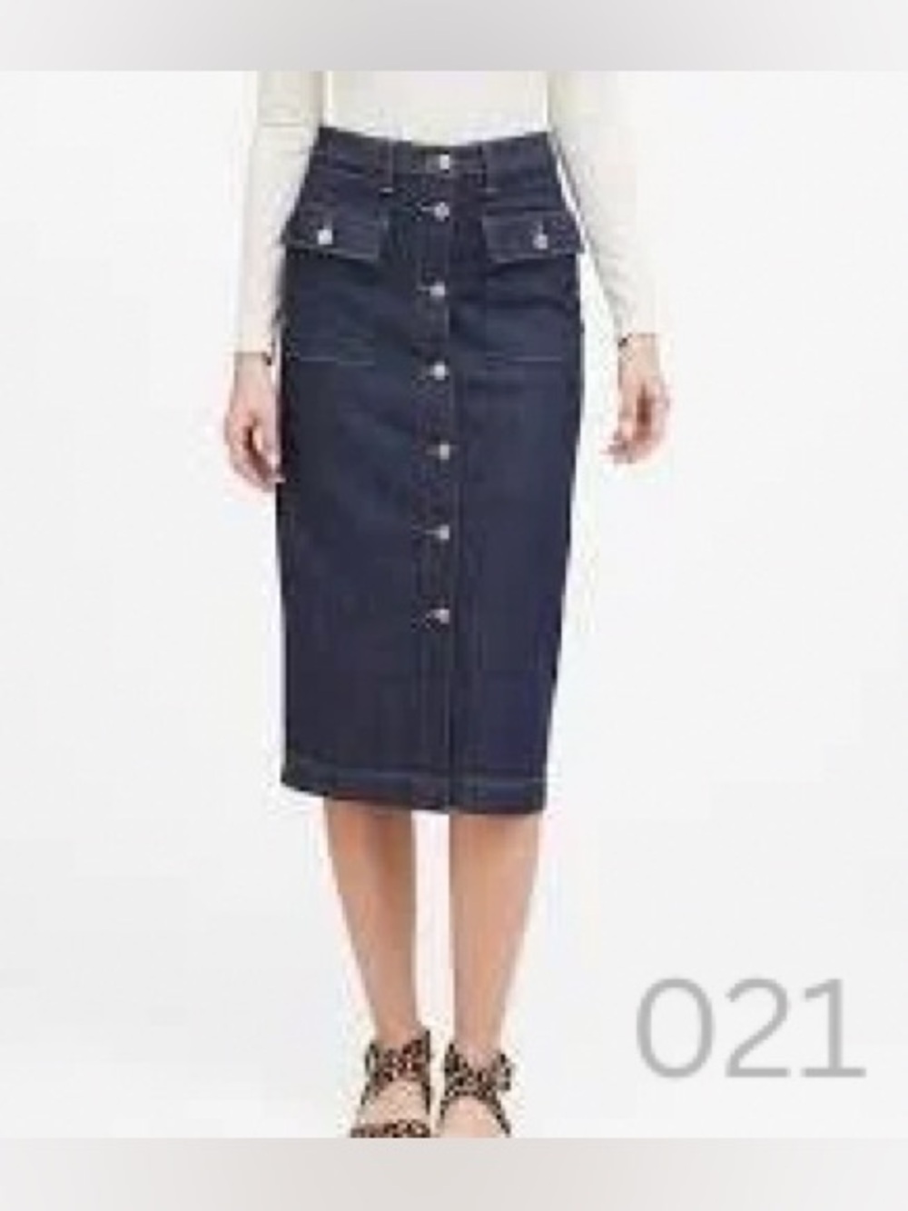 NWT - Banana Republic Dark Blue Button-Front Midi Denim Skirt - Size 6